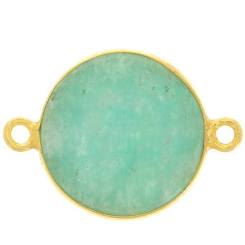 Intercalaire rond pierre gemme 16 mm Argent 925 Doré à l'or fin - Amazonite x1