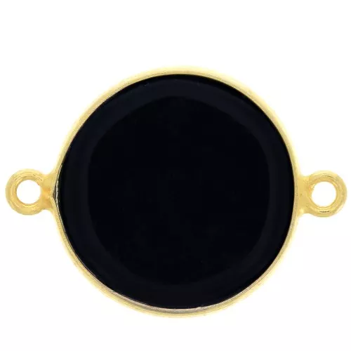 Intercalaire rond pierre gemme 16 mm Argent 925 Doré à l'or fin - Onyx noir x1
