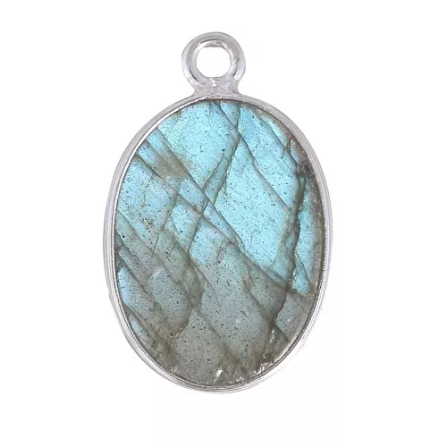Pendentif ovale en pierre gemme 18x11mm - Argent 925 - Labradorite x1