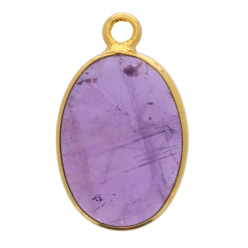Pendentif ovale pierre gemme 18x11mm Argent 925 Doré à l'or fin - Amethyste x1