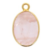 Pendentif ovale pierre gemme 18x11mm Argent 925 Doré à l'or fin - Quartz rose x1