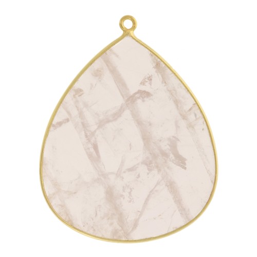 Pendentif goutte en pierre gemme 39x31mm Argent 925 Doré à l'or fin Quartz rose x1