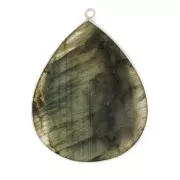 Pendentif goutte en pierre gemme 39x31 mm - Argent 925 - Labradorite x1