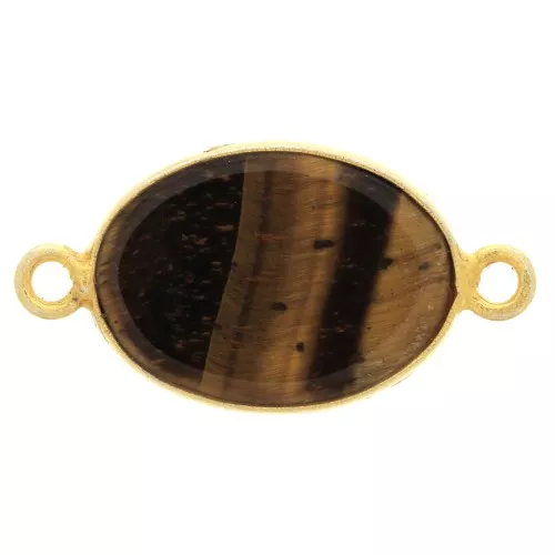 Intercalaire ovale pierre gemme 14x10mm Argent 925 Doré à l'or fin Oeil de tigrex1