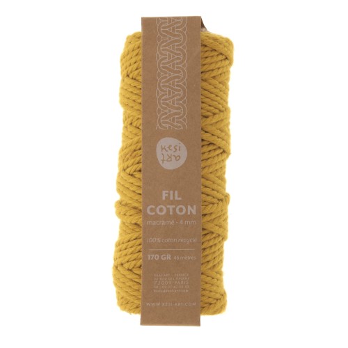 Cordon pour macramé en coton recyclé - Kesi Art - 4 mm - Moutarde (n°07) x 45m