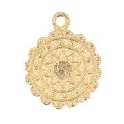 Breloque ronde ethnique 17x14 mm - motif soleil - Doré à l'or fin x1