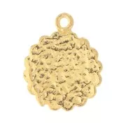 Breloque ronde ethnique 17x14 mm - motif soleil - Doré à l'or fin x1