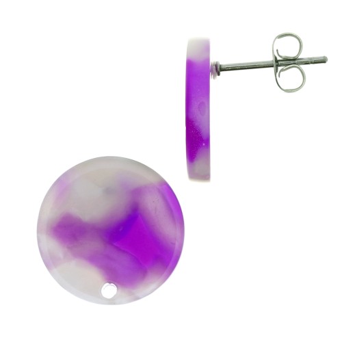 Clous d'oreilles en acétate de cellulose 15 mm Ecaille de tortue Violet - Blanc x2
