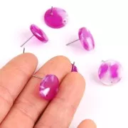 Clous d'oreilles en acétate de cellulose 15 mm Ecaille de tortue Violet - Blanc x2