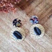 Clous d'oreilles en acétate de cellulose 15 mm Ecaille de tortue Violet - Blanc x2