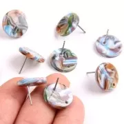 Clous d'oreilles en acétate de cellulose 15 mm Ecaille de tortue Bleu - Marron x2