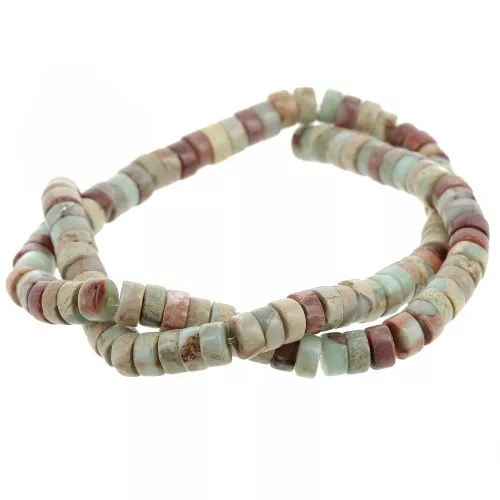 Perles Heishi rondelles pierre gemme 6x3mm Régalité teintée jaspe aqua terra x41cm