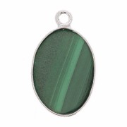 Pendentif ovale en pierre gemme 18x11mm - Argent 925 - Malachite x1|raw }}