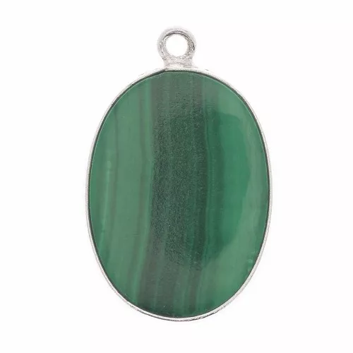 Pendentif ovale pierre gemme 22x14 mm Argent 925 - Malachite x1