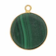 Pendentif rond pierre gemme 16mm - Argent 925 Doré à l'or fin - Malachite x1