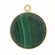 Pendentif rond pierre gemme 16mm - Argent 925 Doré à l'or fin - Malachite x1