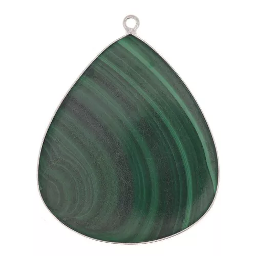 Pendentif goutte en pierre gemme 39x31 mm - Argent 925 - Malachite x1