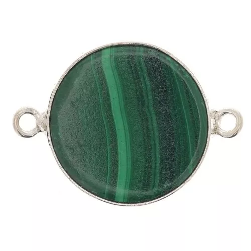 Intercalaire rond en pierre gemme 16 mm Argent 925 - Malachite x1