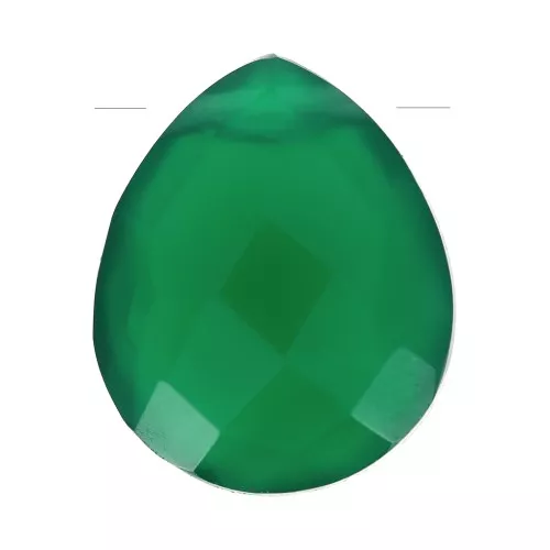 Perle goutte facettée - briolette plate 12x10 mm pierre gemme teintée Onyx vert x1