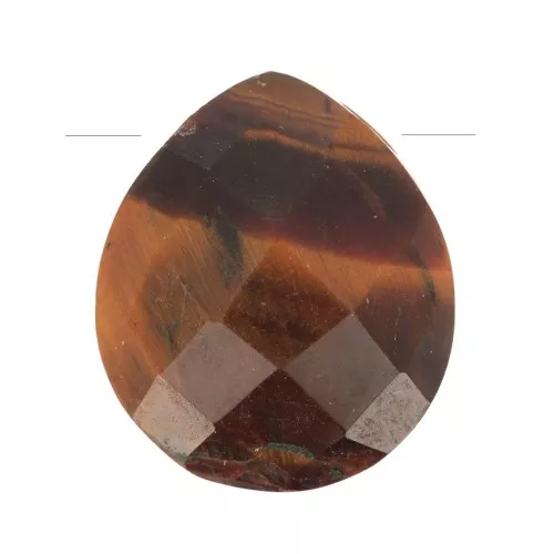 Perle goutte facettée - briolette plate 12x10mm en pierre gemme - Oeil de tigre x1