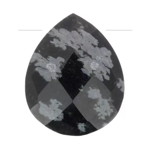 Perle goutte facettée - briolette plate 12x10 mm en pierre gemme - Obsidienne x1