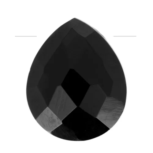Perle goutte facettée - briolette plate 12x10 mm pierre gemme teintée - Onyx noir