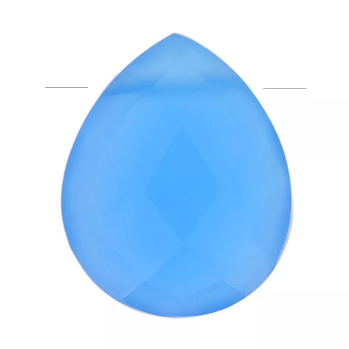 Perle goutte facettée - briolette plate 12x10 mm pierre gemme teintée Onyx bleu x1