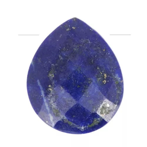 Perle goutte facettée - briolette plate 12x10 mm en pierre gemme - Lapis lazuli x1