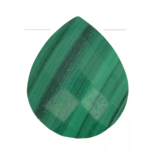 Perle goutte facettée - briolette plate 12x10 mm en pierre gemme - Malachite x1