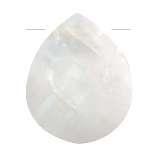 Perle goutte facettée - briolette plate 12x10 mm pierre gemme - Pierre de lune x1