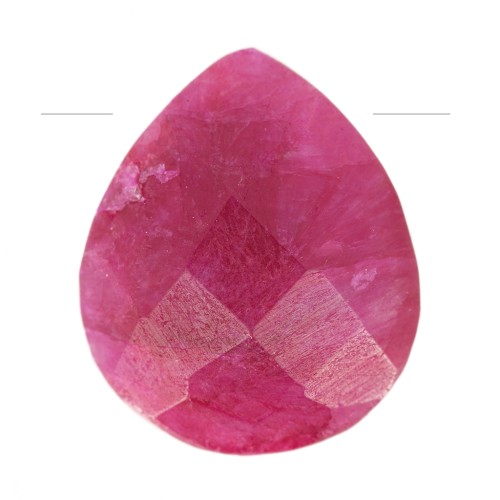 Perle goutte facettée - briolette plate 12x10mm pierre gemme - Imitation Rubis x1