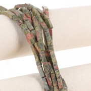 Perles tubes rectangles en pierre gemme  13x4 mm - Unakite x40cm