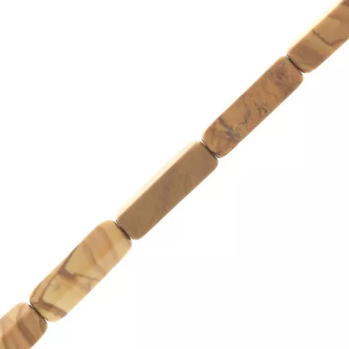Perles tubes rectangles en pierre gemme 13x4 mm - Jaspe bois x40cm