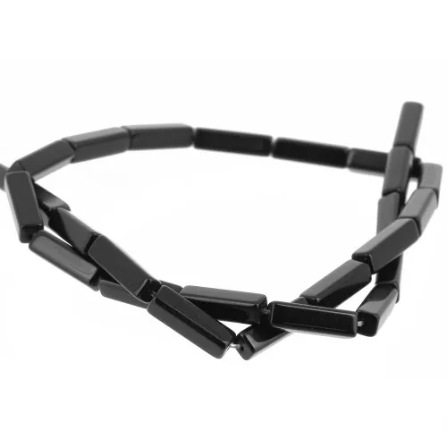 Perles tubes rectangles en pierre gemme 14x4 mm - Agate noire x40cm