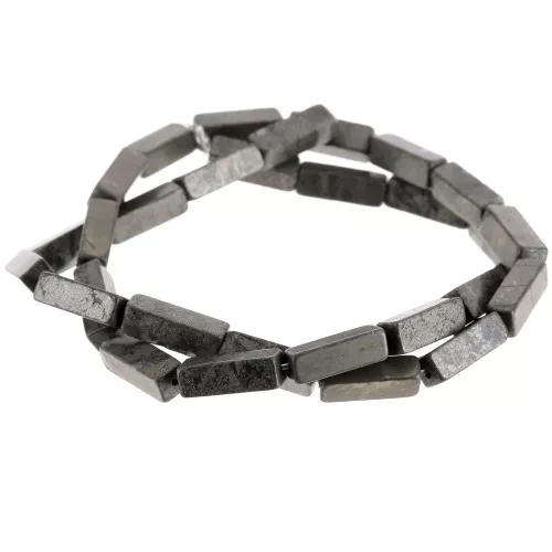 Perles tubes rectangles en pierre gemme 13x4 mm - Pyrite x40cm