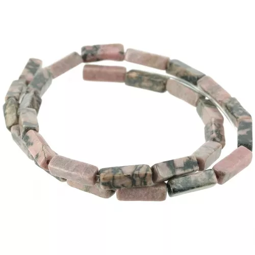 Perles tubes rectangles en pierre gemme  13x4 mm - Rhodonite x40cm