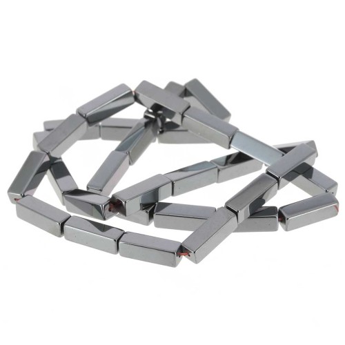 Perles tubes rectangles en pierre gemme  13x4 mm - Hematite x40cm