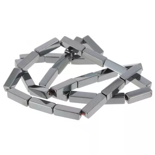 Perles tubes rectangles en pierre gemme  13x4 mm - Hematite x40cm