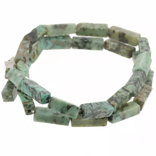 Perles tubes rectangles en pierre gemme  13x4 mm - Turquoise africaine - Jaspe x35cm