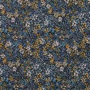Tissu coton - Clematite - Noir - Multi Bleu - Ocre - Blanc x10cm