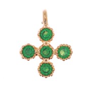 Mini breloque croix 9x7 mm avec oxydes de zirconium 1.3 mm - Doré à l'or fin - Vert x1