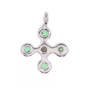 Mini breloque croix 9x7 mm avec oxydes de zirconium 1.3 mm - Placage Argent fin - Vert x1