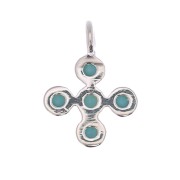 Mini breloque croix 9x7 mm avec oxydes de zirconium 1.3 mm - Placage Argent fin - Turquoise x1
