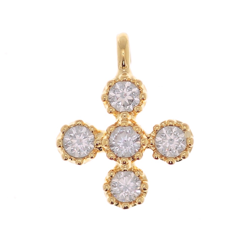 Pendentif Croix En Or Jaune 14K – Petite Breloque Avec Zircone, Neuf Sans Emballage, Fait Aux USA