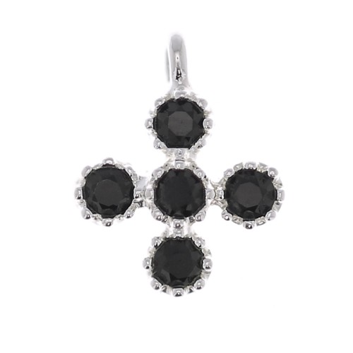 Mini breloque croix 9x7 mm avec oxydes de zirconium 1.7 mm - Placage Argent fin - Noir x1