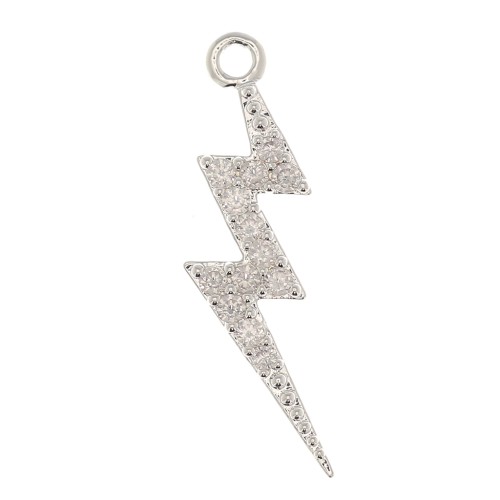 Pendentif éclair 19x7 mm avec oxydes de Zirconium  - Placage Argent fin - Crystal x1