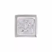 Pendentif carré avec un oxyde de Zirconium 6 mm - Placage Argent fin - Crystal x1