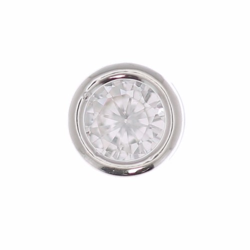 Pendentif rond avec un oxyde de Zirconium 5 mm - Placage Argent fin - Crystal x1