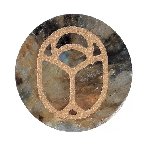 Cabochon rond plat 20 mm - scarabée gravé exclu Perles & Co - Labradorite - Doré x1