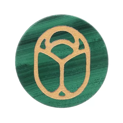 Cabochon rond plat 20 mm - scarabée gravé exclu Perles & Co - Malachite - Doré x1